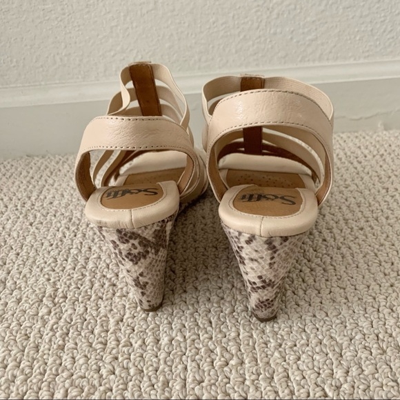 Sofft Cream Ivory Off White Snake Print Gladiator Strappy Wedge Heeled Sandals - Picture 5 of 8